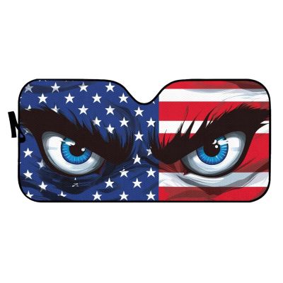 Cool Car Accessories American Flag Eyes Sun Shade for Windshield Reflective UV & Heat Protection Accordion Foldable Lightweight Car Window Shade for SUV Sedan Truck