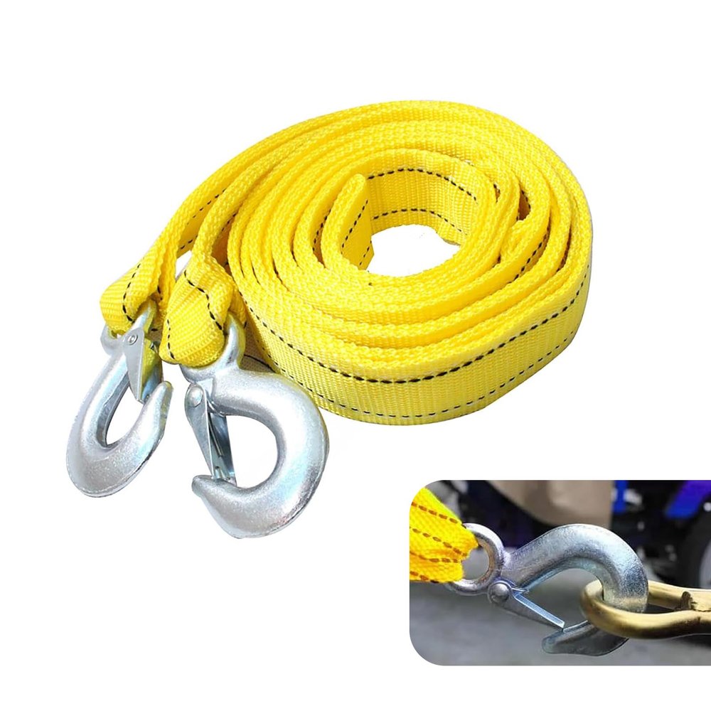 Ferianl Nylon Tow Strap, 2" x 13' ATV Heavy Duty Tow Strap with Hooks, Car Vehicle Heavy Duty Recovery Rope, Universal for Car Truck ATV SUV (Yellow)
