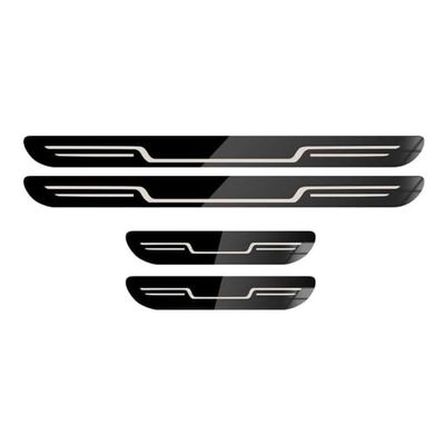 PXENYSS 4Pcs Car Door Sill Protector Strips for VW ID Buzz 2022 2023 2024 2025, Stainless Steel Scuff Guard Plate Welcome Pedal Guard Kick Plates Threshold Cover Accessories,B/Black Titanium Mirror