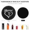 MUQIDA 2 PCS Car Cup Holder Coaster, 2.76 Inch Soft PVC Non-Slip Blessed Cross and Heart Christian Car Cup Coasters, Auto Interior Shockproof Insert Drink Mat for Most Vehicles (Black) view 2