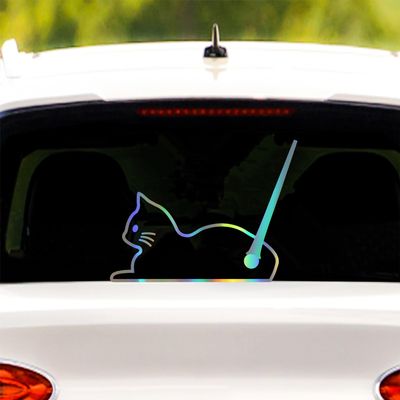 Iprokiu Funny Cat Rear Window Wiper Decal Cute Cat Moving Tail Waving Wiper Sticker Waterproof Vinyl Decal Side Lying Kitten Windshield Wiper Sticker for SUV Car Decor (Dazzle Color)