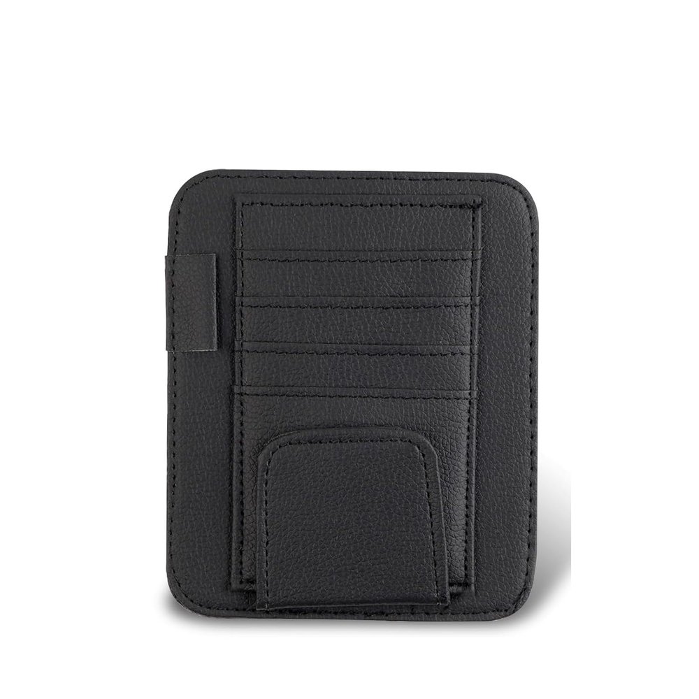 Ferianl Car Sun Visor Organizer, Small Leather Car Visor Organizer with Sunglasses Clip, Multifunctional Auto Sun Visor Storage Pocket, Card Sleeve Pocket Organizer for Driving License, Pen, Chapstick