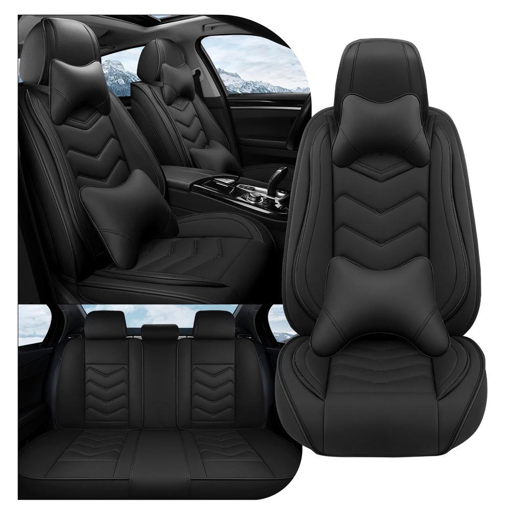 ACDY Car Seat Covers Fit for Land_Rover Discovery 2000-2026, Stylish Sport Seat Covers, Waterproof Wear-Resistant Premium Nappa Leather Car Seat Cover.(Full Set with Pillow/Pure Black)