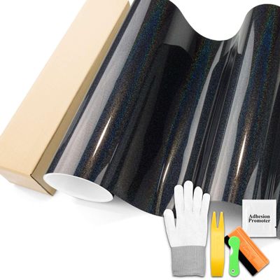 Laser Flip Gloss Black Metallic Holographic Rainbow Psychedelic Vinyl Wrap Auto Car Sticker Decal Film Sheet Bubble Free Air Release Technology with Tool Set 5FTx30FT