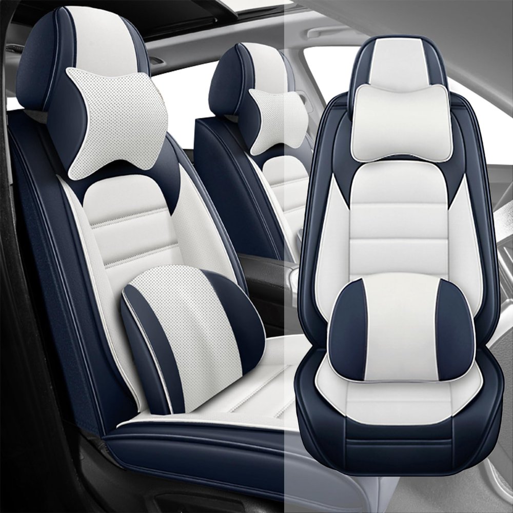 AFUNTIO for Pickup Truck GMC Canyon 2004-2024 2025 Seat Covers,Car Seat Cover Protector,Waterproof Front Car Seat Covers(Luxury-Blue&White)
