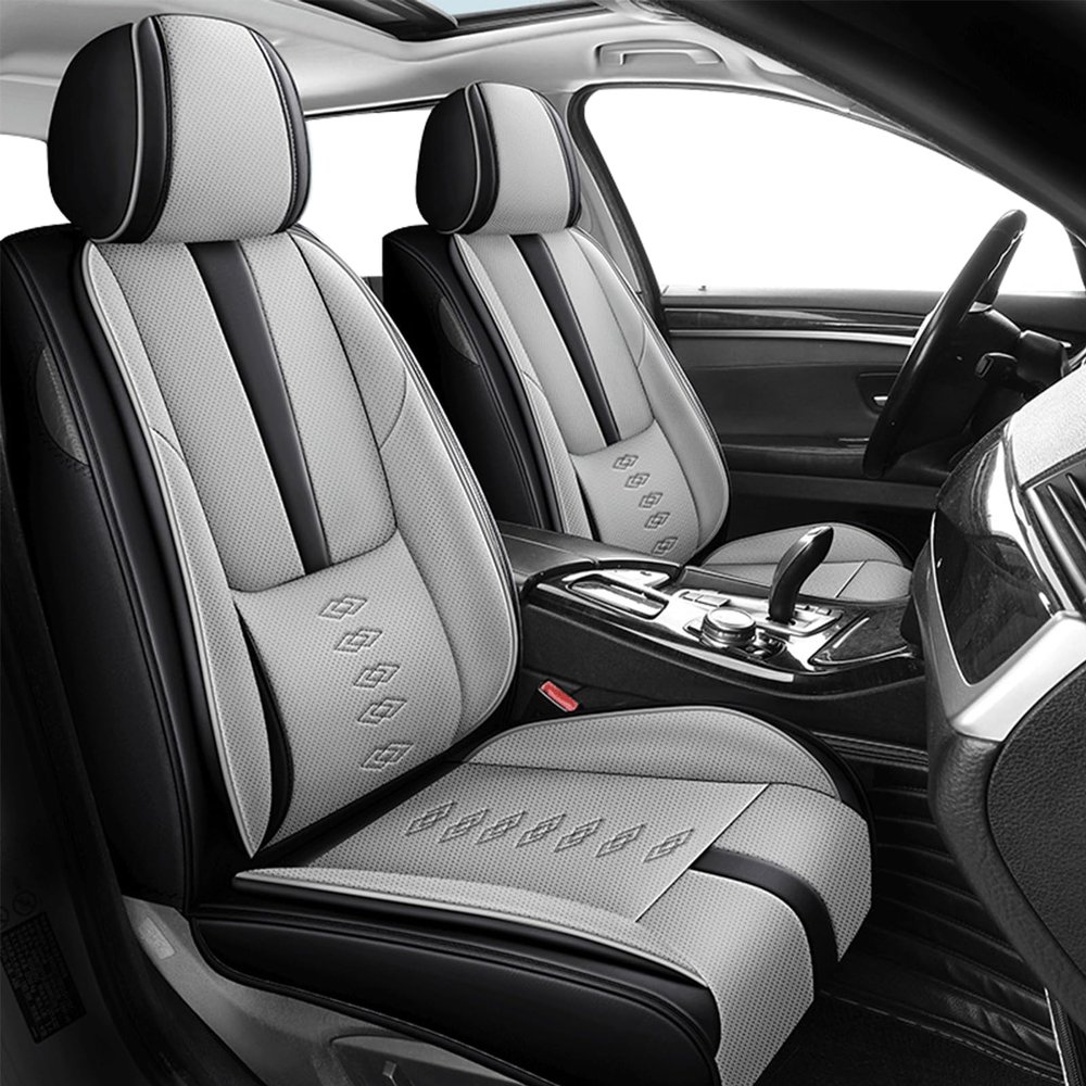 Cscevt Leather Seat Covers for BMW 328 Gran Turismo 2014 2015,Premium Car Seat Covers Front Set,Waterproof Car Seat Protectors with Airbag,Comfort Interior Cover Seats for Cars(Black+Grey)