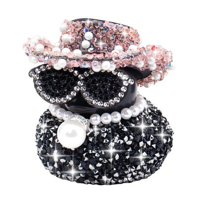 wonuu Black Diamond Rubber Duck Car Ornaments Funny Office Gifts Dashboard Decorations for Cool Car Accessories with Pink