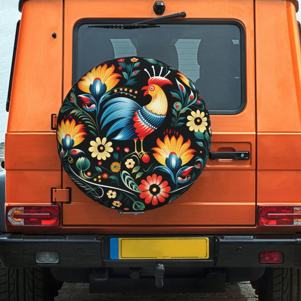 Spare Tire Cover Waterproof Dust-Proof Wheel Cover Windproof Tire Protector Polish Folk Art Pattern Tire Wheel Protector Rv Tire Covers Universal Size Fit for Trailers Camper Truck 14 inch