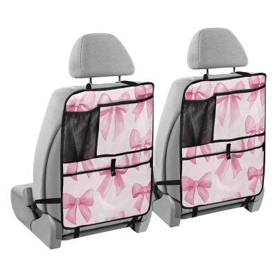KJIMZO Pink Bows Car Backseat Organizer Kick Mats Protector Seat Covers Vehicle Back Seat with Storage Pockets for Road Trip-2Ppacks