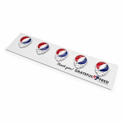 The Mini Stealie 3.0 5-Pack Car Badge Emblem in Bone White with Red and Blue