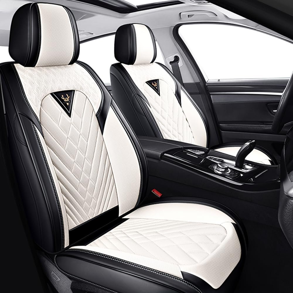 HBXT Car Seat Covers for Lexus RX 350 2007-2026, Premium Nappa Leather Waterproof & Anti-Slip, Full Coverage Customized fit Lexus RX 350 Seat Covers Front Set (2 Seats Standard,Black-White)