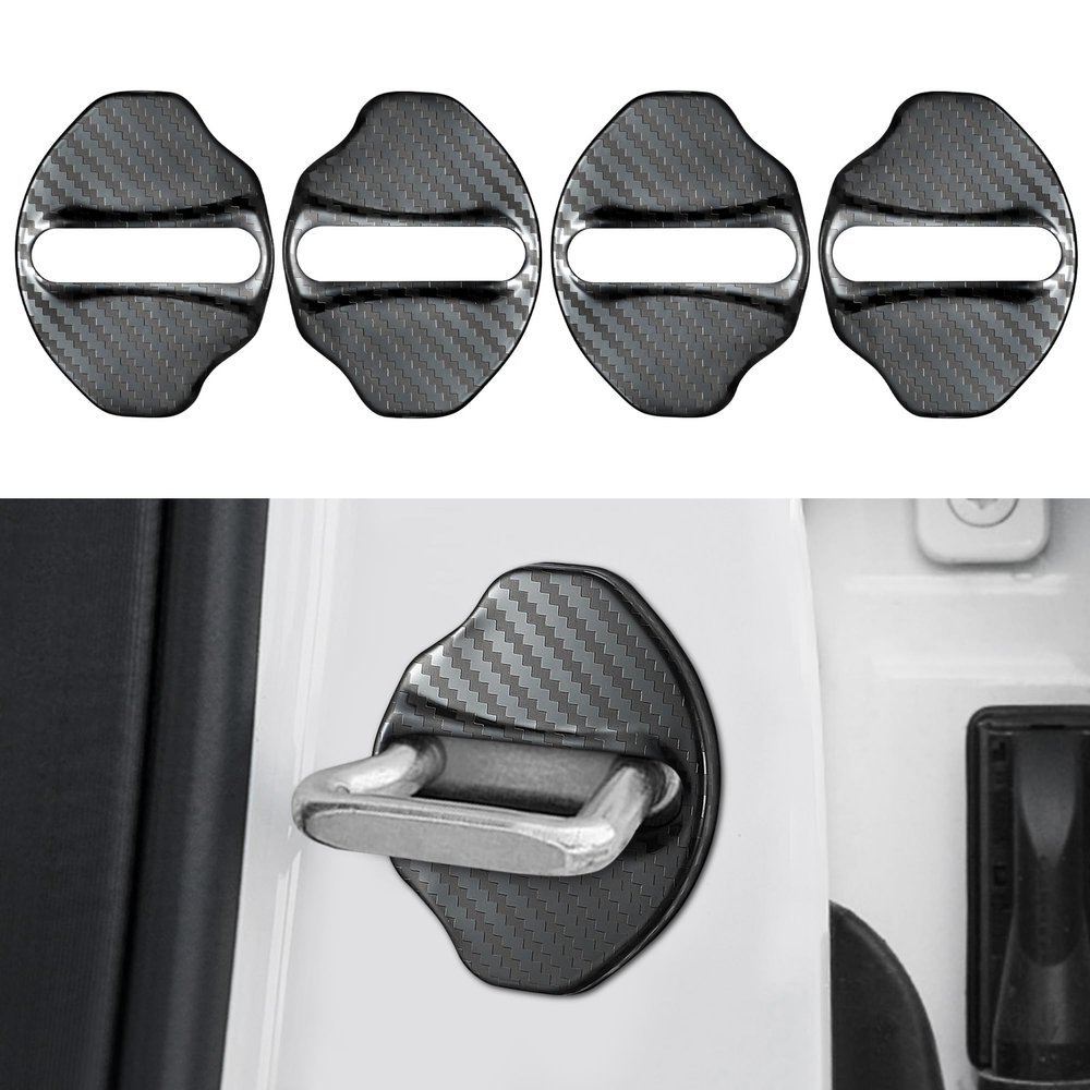 TOMALL 4Pcs Car Door Lock Latches Covers Compatible with Mercedes-Benz AMG (GLA GLB CLA A) A C EQA EQB Stainless Steel Vehicle Specific Exterior Accessories (Carbon Fiber)