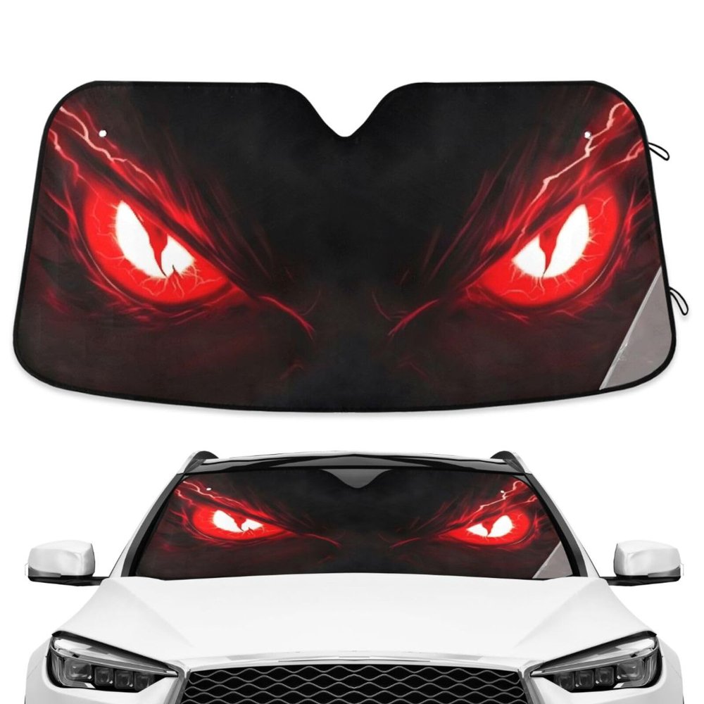 Evil Red Eyes Fire Windshield Sunshade Car Sun Shade Front Window Shade for Truck SUV Blocks UV Rays Sun Reflector Visor Protector Accordion Folding