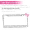 Sandfren Bling Car License Plate Frame for Women, Stainless Steel Bow Tie Sparkly Rhinestone Diamond Auto Frame with Mounting Kit, Glitter Crystal License Plate Cover, Universal Fit (White/Pink Bow) view 3