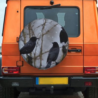 15 Inch Tire Cover Black Crow Birds Weatherproof Spare Tire Covers Dustproof Wheel Protectors Universal Fit for Rv Trailer SUV Truck Camper