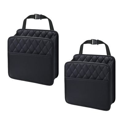 Foldable Car Seat Back Organizer, Large Capacity Hanging Car Backseat Storage Bag with Cup Holders, PU Leather Waterproof Car Trash Bag Can, Car Travel Accessories for Most Vehicles (2PCS)