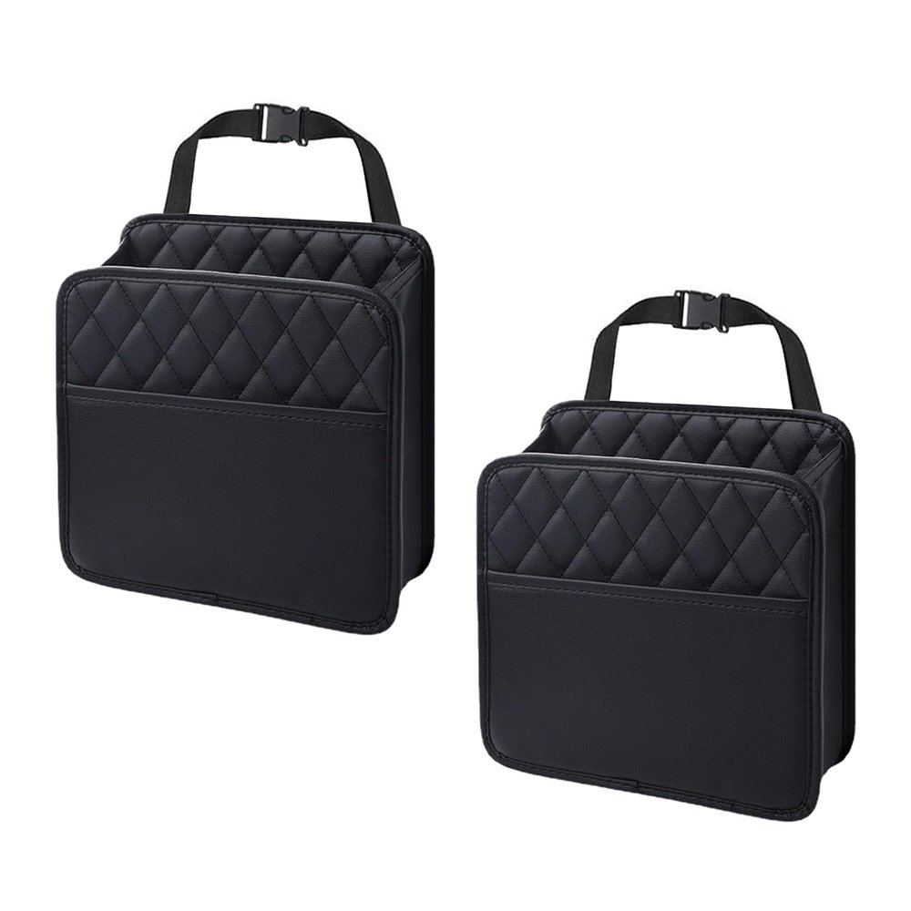 Foldable Car Seat Back Organizer, Large Capacity Hanging Car Backseat Storage Bag with Cup Holders, PU Leather Waterproof Car Trash Bag Can, Car Travel Accessories for Most Vehicles (2PCS)