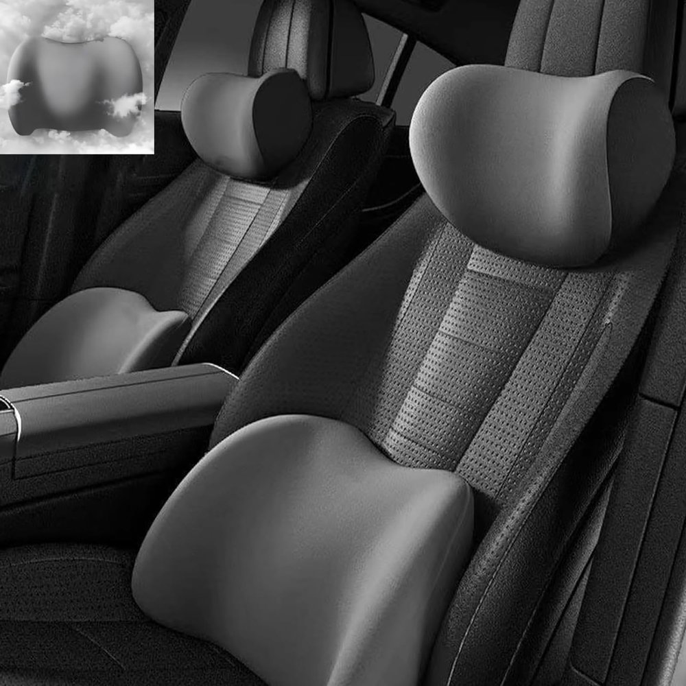 LUXKHEXL Car Headrest & Lumbar Support Cushion for Mercedes Benz GLC 200 220 250 300 350, Ergonomic Automotive Seat Neck Pillow Lumbar Backrest Pad Neck Back Pain Relief Detachable Washable, Gray