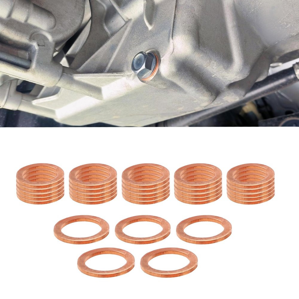 deemars 30 PCS Oil Drain Plug Gasket, 14mm Cooper Crush Washer Oil Sealing Gaskets, Automotive Replacement Drain Plug Gaskets Compatible with OEM PN Part 007603-014106, Car Accessories