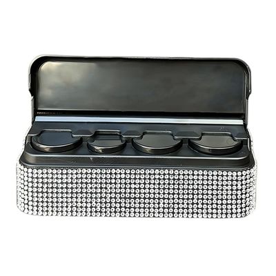 UHANBUT Bling Coin Holder for Car, Portable Crystal Rhinestone Automotive Coin Change Organizer with 4 Compartments, Universal Sparkling Cars Storage Box Money Dispenser for Vehicles (White)