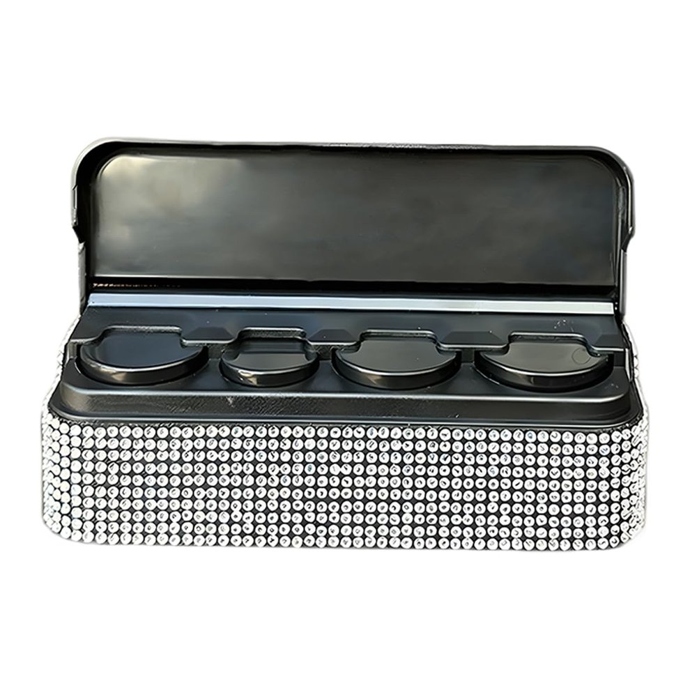 UHANBUT Bling Coin Holder for Car, Portable Crystal Rhinestone Automotive Coin Change Organizer with 4 Compartments, Universal Sparkling Cars Storage Box Money Dispenser for Vehicles (White)