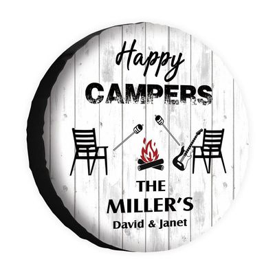 KafePross Custom Camping Spare Tire Cover Happy Campers Tire Cover 15 Inch Wheel Protector Tyre Cover for Trailer RV SUV Truck Camper Travel Trailer