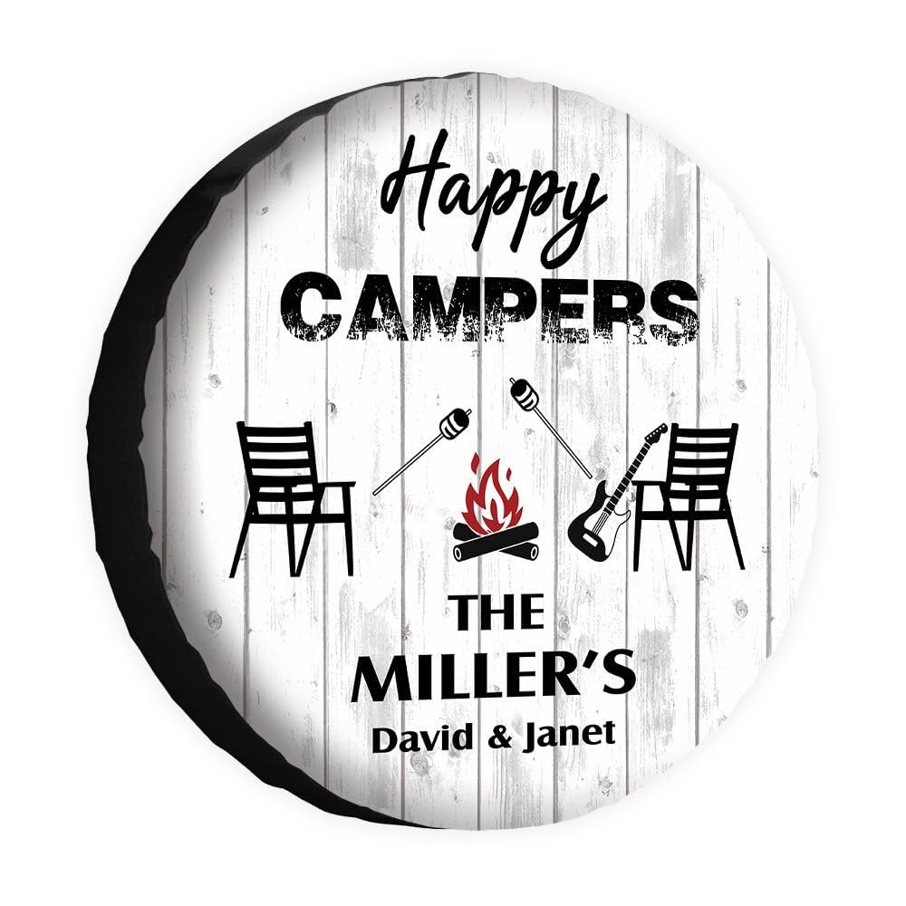 KafePross Custom Camping Spare Tire Cover Happy Campers Tire Cover 15 Inch Wheel Protector Tyre Cover for Trailer RV SUV Truck Camper Travel Trailer