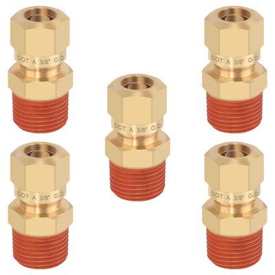 HASAOMOI 5PCS 3/8" Tube OD x 3/8" NPT Thread Connect Fittings Brass Union Straight Joint DOT Approved, Air Line Adapter Air Suspension Kit for Truck Trailers and Air Brake System