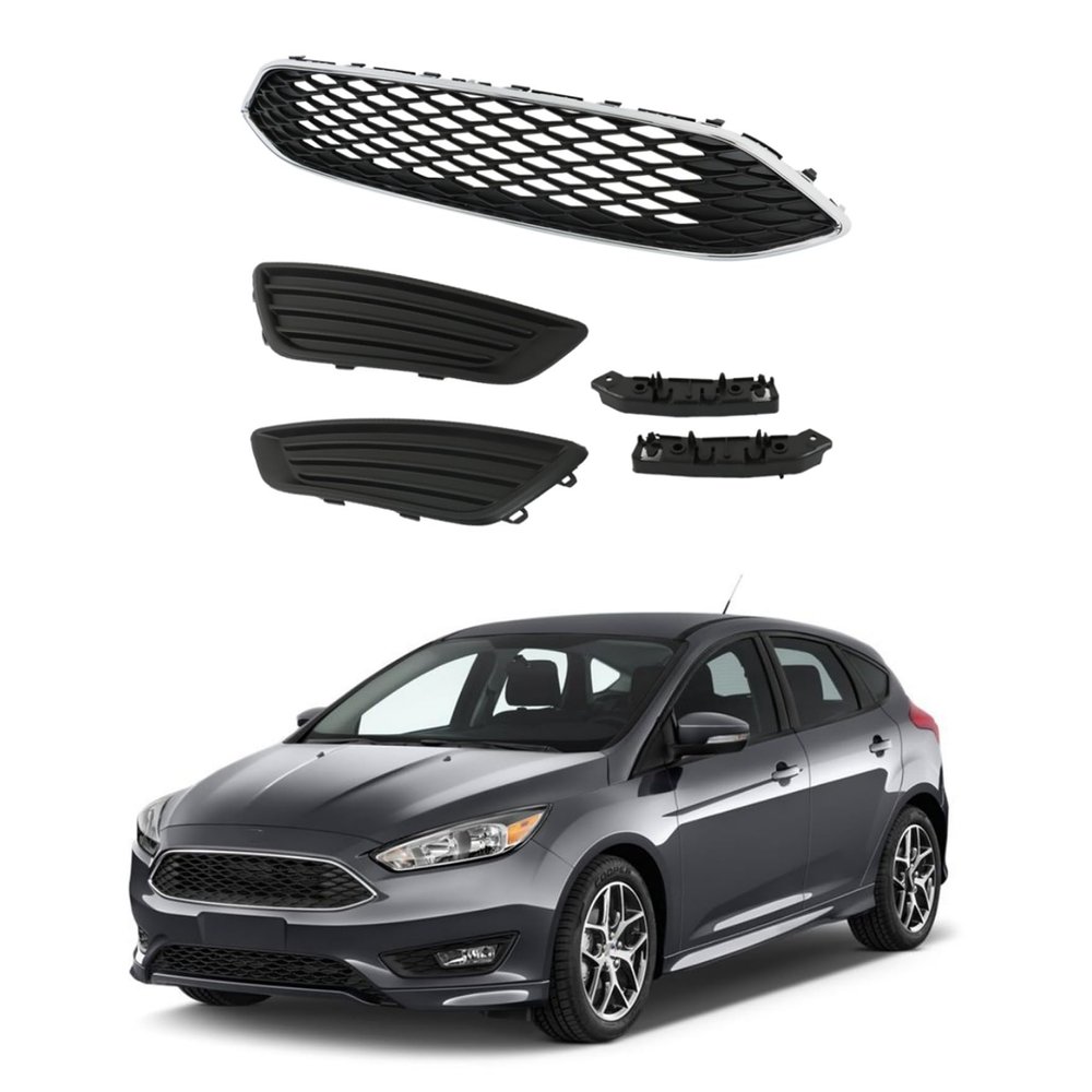 waltyotur Front Bumper Grille Upper and Lower Black Grill Replacement for Focus 2015-2018