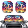 Quelytytrip Hawaiian Sunset Palm Trees Car Windshield Sun Shade Foldable Car Window Shades for Front,2PCs view 1