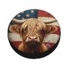 CSIVKEJ American Flag Highland Cow Print Spare Tire Cover Dust-Proof Wheel Tire Cover Fit Jeep,Trailer, Rv, SUV and Many Vehicle 17 Inch view 3