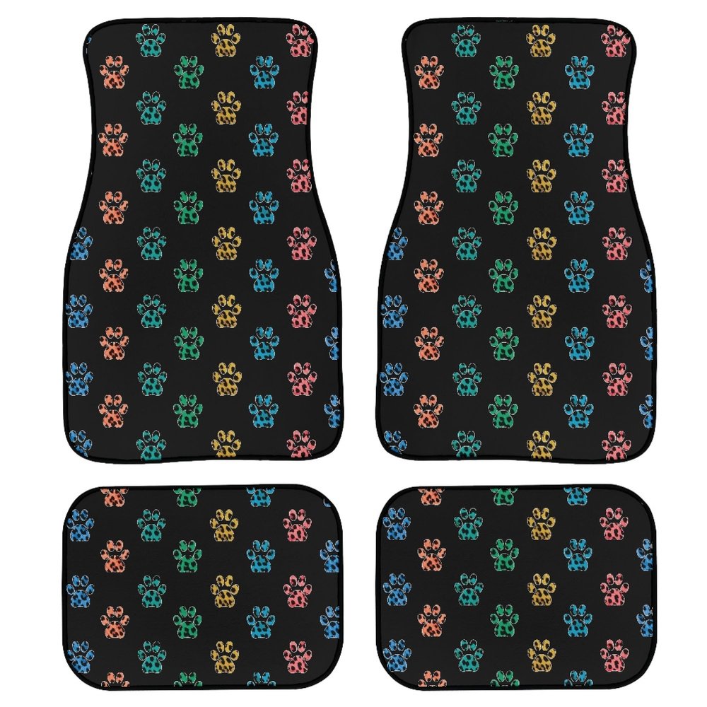 Quelytytrip Colorful Dog Paws Print Auto Carpet Car Floor Mats Full Set,Front and Rear Liners Car Mats,Universal Fit for Cars,SUVs,Sedan,Truck,or Van