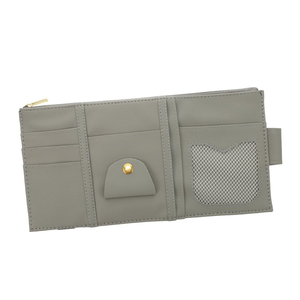 PRETYZOOM 1Pc Auto Sun Visor Organizer Multi Purpose Car Storage Bag for Cards Durable PU Grey with Single Zipper Practical Document Holder for Vehicle Accessories