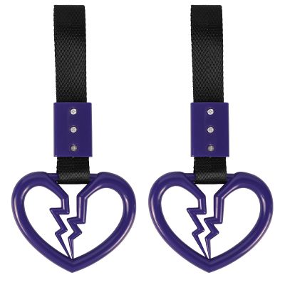 Wuyaoyao 2PCS Broken Heart Handle Ring for Car, Heart Shaped Handle Straps, Hand Strap Grab Handles Hang Ring for Car Bus Subway, Drift Charm Rear Bumper Warning Interior Decoration (Purple)