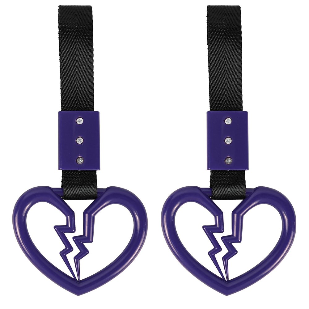 Wuyaoyao 2PCS Broken Heart Handle Ring for Car, Heart Shaped Handle Straps, Hand Strap Grab Handles Hang Ring for Car Bus Subway, Drift Charm Rear Bumper Warning Interior Decoration (Purple)