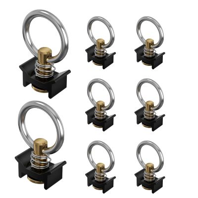 vandrabase 8 Pack L Track Tie Down O Ring, Single Stud L-Track Fitting with Aluminum Keeper, 4000LBS Capacity L Track Accessories for Trailer or Truck Bed Cargo Control Black Gold