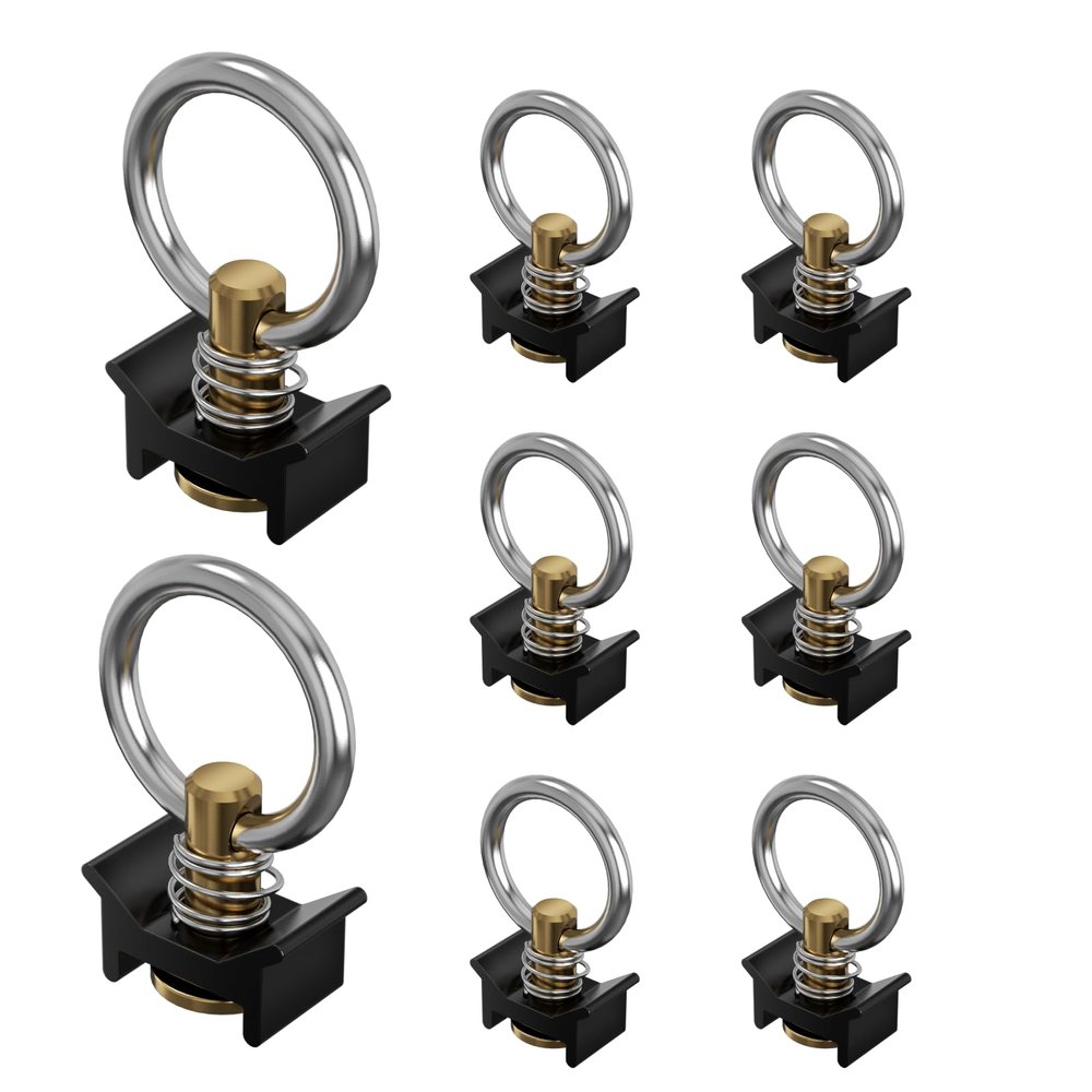 vandrabase 8 Pack L Track Tie Down O Ring, Single Stud L-Track Fitting with Aluminum Keeper, 4000LBS Capacity L Track Accessories for Trailer or Truck Bed Cargo Control Black Gold