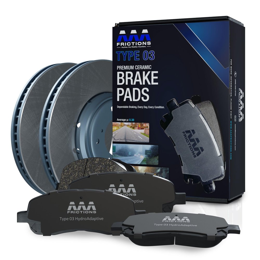 AAA Frictions Front Brake Kit for INFINITI G35 2005-2008, Type 03 Hydro Adaptive Brake Pads with SC Type Semi-Coated Rotors