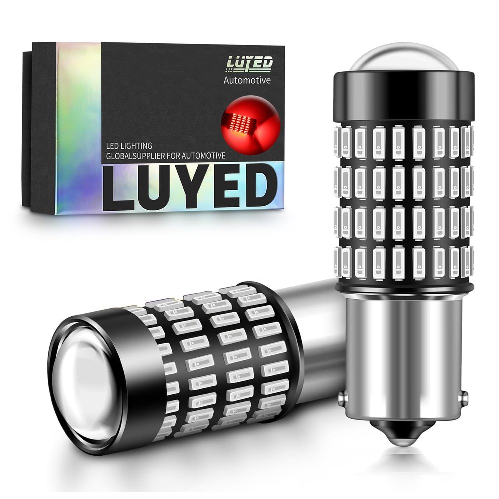 LUYED 1156 1141 LED Bulb 3400 Lumens Extremely Bright 1003 7506 BA15S P21W LED Light Bulbs for Backup Reverse Tail Turn Signal Lights,Brilliant Red,Pack of 2