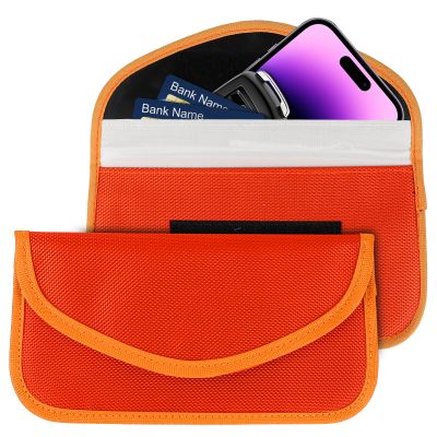 Ongfuwu 2PCS Faraday Bag for Phones and Car Keys, Keyless Entry RFID Signal Blocking Bag Key Fob Protector, Anti-Theft Faraday Pouch for Cell Phone Privacy Protection, Signal Shielding (Orange)