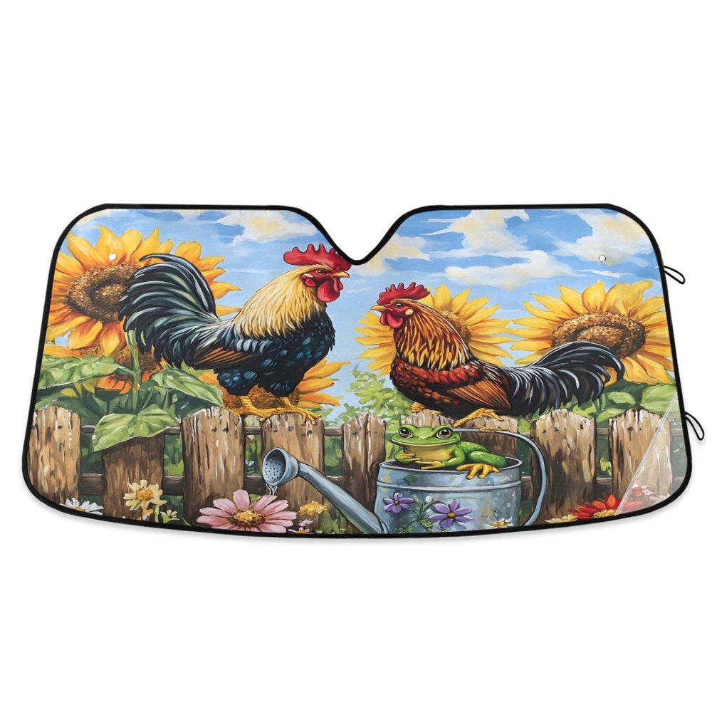 Car Windshield Sun Shade Foldable, Cock Watering Can Frog Flower Railing Sun Shade for Car Truck Window Front Windshield, Blocks UV Rays Sun Visor Protector Sun Heat Reflector to Keep Your Vehicle Coo