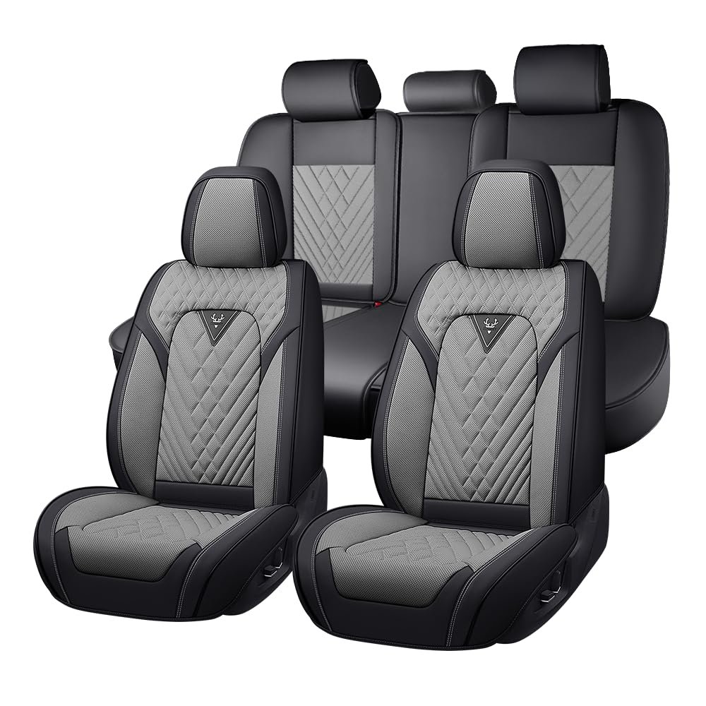 JXTH Fit for Toyota Prius Seat Covers 2001-2026, Nappa Leather, 360 Full Protection, Thick Padding & Memory Foam, Waterproof & Stain-Resistant Car Seat Cover (Standard 5 Seats,Black&Gray)