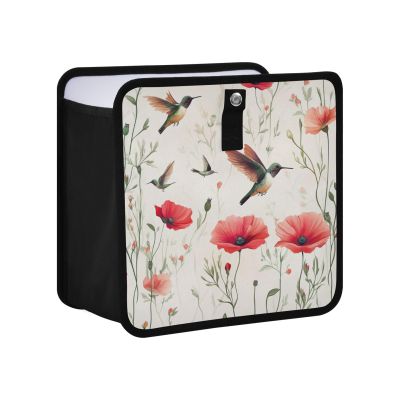 Tatenale Poppy Flowers and Hummingbirds Beige Car Trash Can Foldable Hanging Waterproof Medium Automotive Garbage Cans Trash Bin Storage Bag Car Dustbin Organizer Accessories Large 11x11x5.9