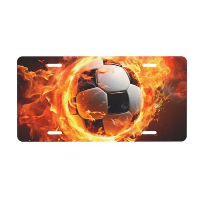 Front License Plate for Car Designs Red Sports Football Soccer Stainless License Plate Holder for Men Women Metal Aluminum Decorative Accessory Vanity Tag Standard 6 X 12 Inch (4 Holes)
