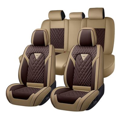 JXTH Fit for Dodge Avenger Seat Covers 2008-2014, Nappa Leather, 360 Full Protection, Thick Padding & Memory Foam, Waterproof & Stain-Resistant Car Seat Cover (Standard 5 Seats,Brown&Beige)