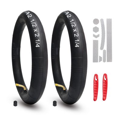 2Pcs 12 1/2 x 2 1/4 Inner Tube with CR202 Valve Stem Compatible with 12x2.125 12.5 x 2.25 Most Electric Bike/Bike/Scooter, 12" Heavy Duty Bike Tube with 47pc Reflective Stickers, 2 Tire Levers