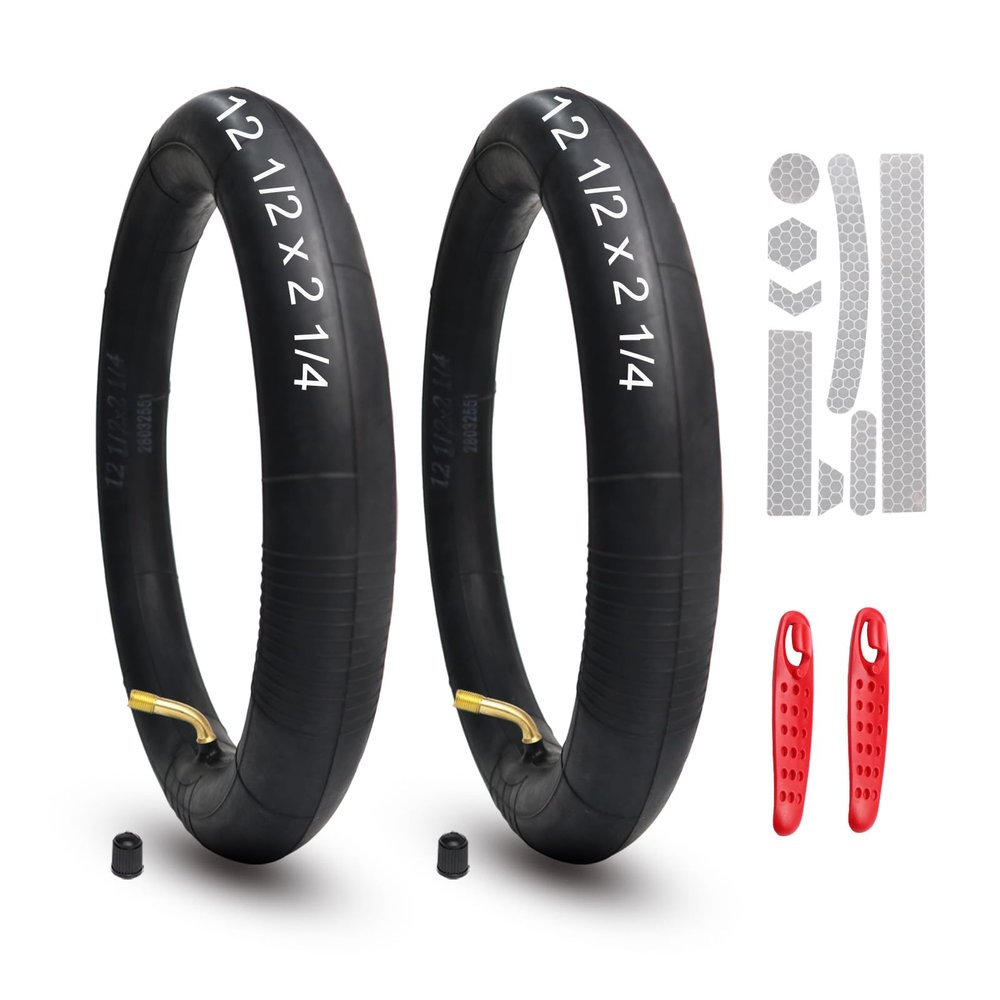 2Pcs 12 1/2 x 2 1/4 Inner Tube with CR202 Valve Stem Compatible with 12x2.125 12.5 x 2.25 Most Electric Bike/Bike/Scooter, 12" Heavy Duty Bike Tube with 47pc Reflective Stickers, 2 Tire Levers