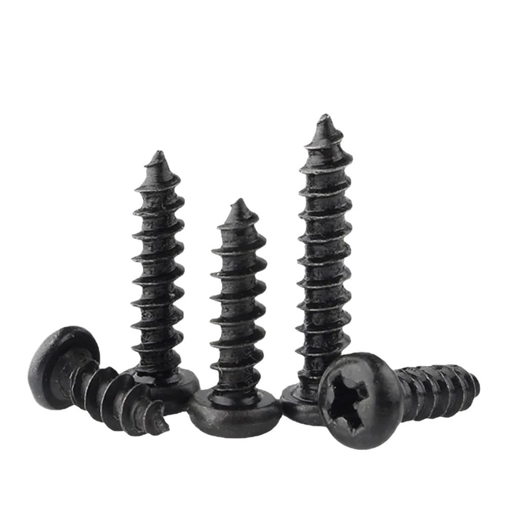50/100 Self-Tapping Wood Screws M1 M1.2 M1.4 M1.7 M2 M2.3 M2.6 M3 M3.5 M4 Black Mini Cross Recessed Round Head Screws(10mm,M2.6 x 100Pieces)