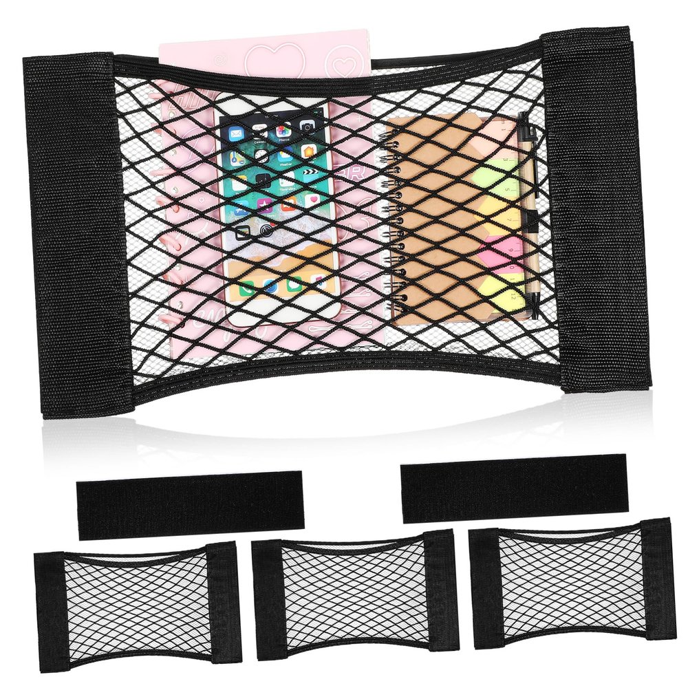 MAGICLULU 4pcs Adhesive Mesh Storage Net for Car Trunk Elastic Cargo Net Pouch Organizer for SUV and Truck Sturdy Rear Storage Solution for Camping and Travel