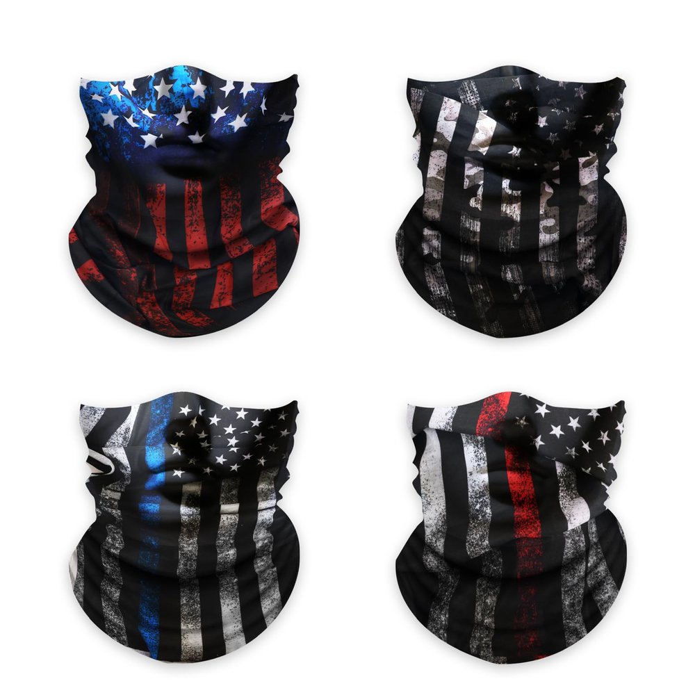 4PCS Motorcycle Face Mask Neck Gaiter with American Flag Pattern,Stylish Face Cover for Sun Protection & Avoiding Outdoor Dust,Comfortable Faces Covering Neck Gaiters for 4th of July Decorations